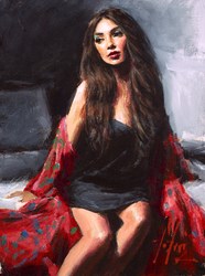 Angelica III by Fabian Perez - Original Painting on Stretched Canvas sized 9x12 inches. Available from Whitewall Galleries